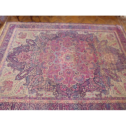 Vintage blue ground persian traditional floral medallion carpet (162" x 113")