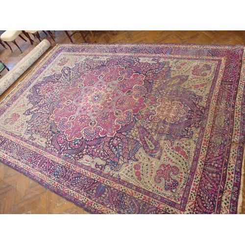 650 - Vintage blue ground persian traditional floral medallion carpet (162