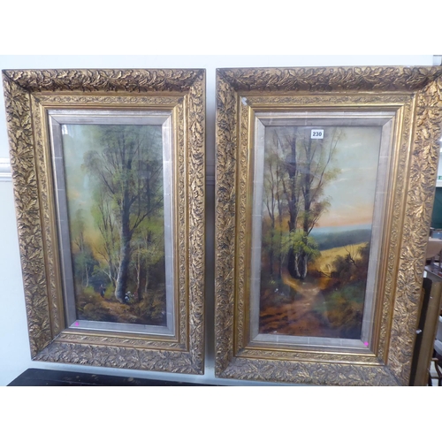 Pair of oil on canvas countryside landscapes in glazed gilt oak leaf frames - G. Cooke (11 1/2" x 23 1/2")