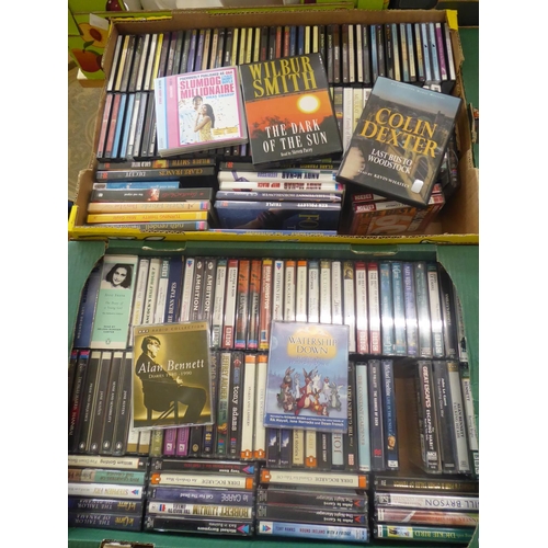 6 boxes of audio books on CD, cassette tape