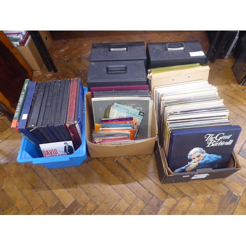 LP records - classical, musicals etc. in 3 boxes and 3 carry cases