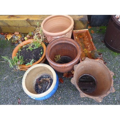 3 - Terracotta and glazed plant pots etc. (6)