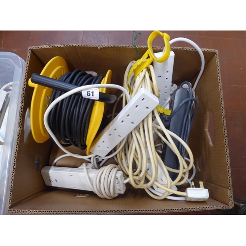 61 - Box of electrical multi sockets and extension reel