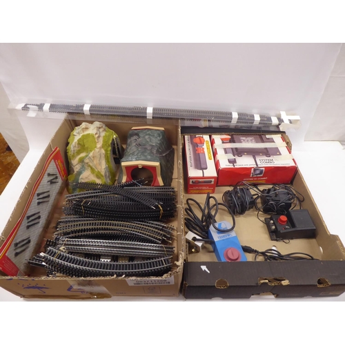 OO gauge model railway track, tunnels, controllers (2 boxes)
