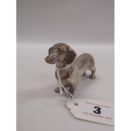 3 - Silver plated Dachshund figure and a gilt metal crystal fish (2)