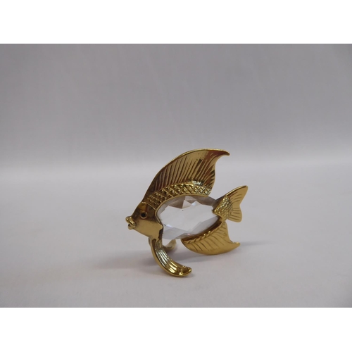 3 - Silver plated Dachshund figure and a gilt metal crystal fish (2)