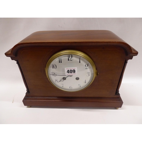Edwardian inlaid mahogany mantel clock