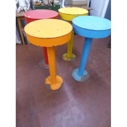 Set of 4 vintage painted metal bar tables ( 20" diameter x 40" high )