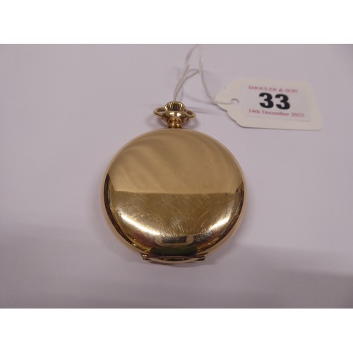 33 - 14k gold plated Waltham hunter pocket watch