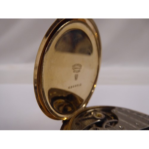 33 - 14k gold plated Waltham hunter pocket watch