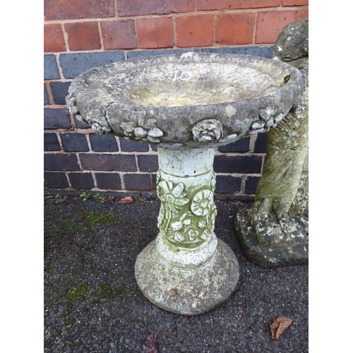 10 - Painted concrete bird bath and statue (2)