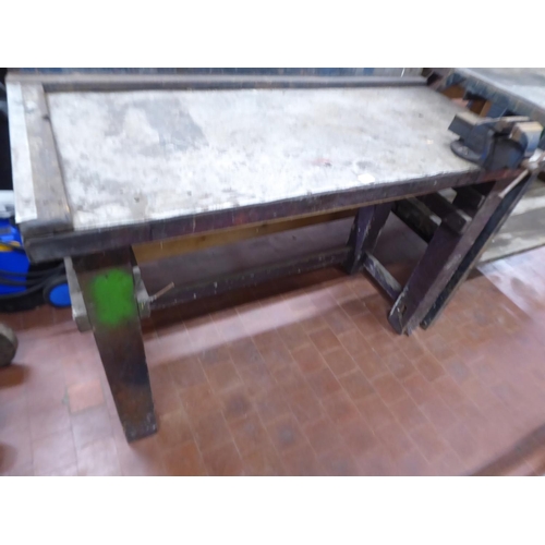 34 - Wooden workbench with Record No.1 vice attached