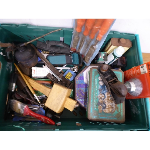 58 - Crate of tools - jigsaw, sander, spanners, wrenches etc.