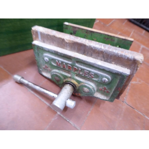 61 - Heavy duty chains, mitre clamps, Marples bench vice etc.
