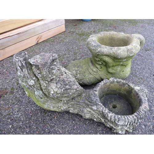 8 - Concrete boot and owl planters (2)