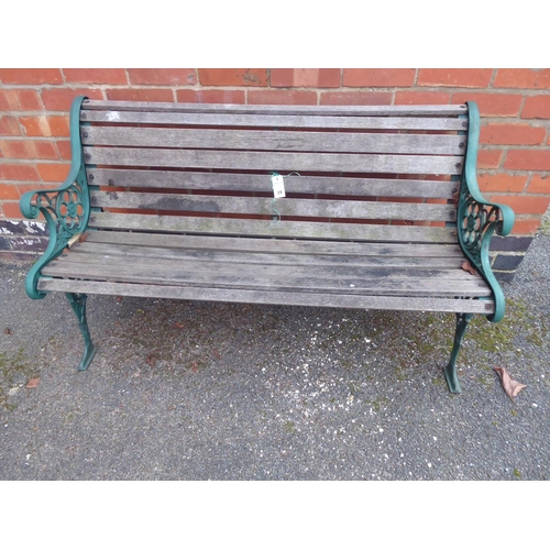 29 - Cast metal wooden slatted garden bench