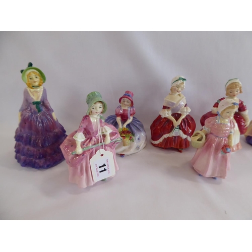 11 - Royal Doulton HN1444 'Pauline', HN1811 'Bo Peep', HN1677 'Tinkle Bell', HN2038 'Peggy', HN1467 'Moni... 