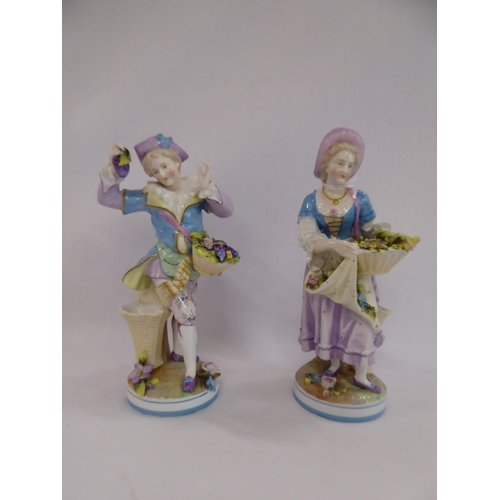 28 - 19th/20thC continental porcelain street seller spill vase figures, bed fairings etc. (6)