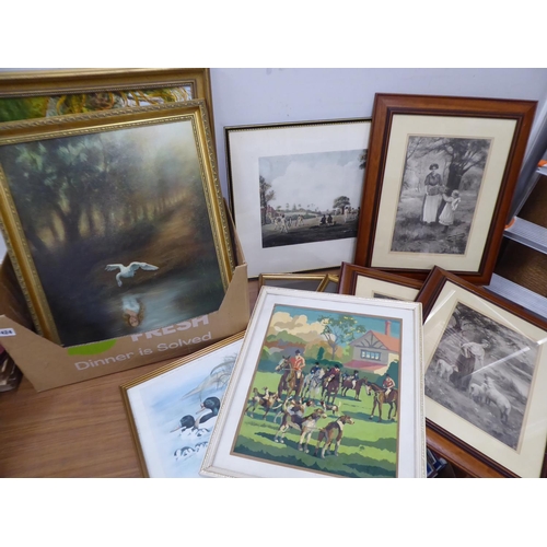Quantity of pictures and prints- Hunting, cricket, countryside etc (11)