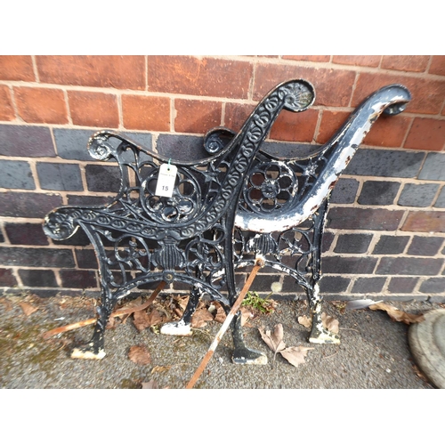 15 - Pair of cast iron garden bench ends