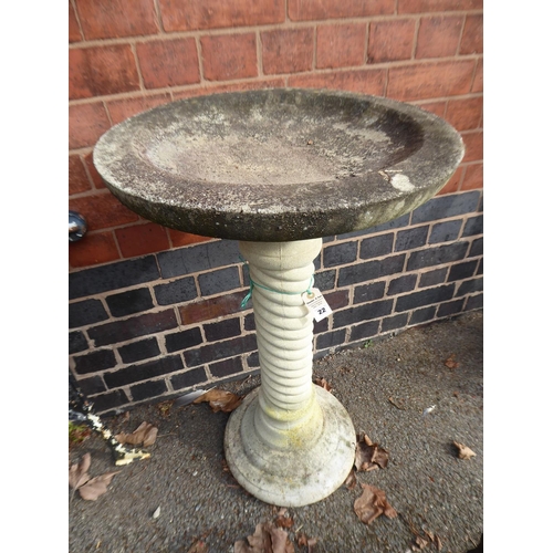 22 - Reconstituted stone twist column bird bath  
 (approx 34