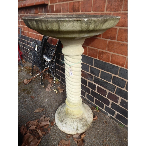 22 - Reconstituted stone twist column bird bath  
 (approx 34