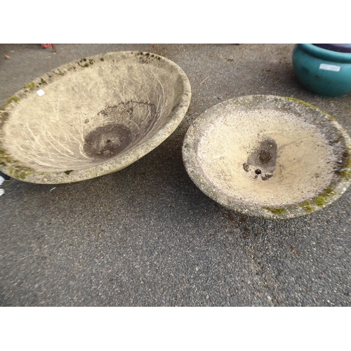 Concrete garden dish planters - approx 36" and 24" diameter (2)