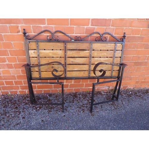 43 - Folding wooden slatted wrought iron garden bench