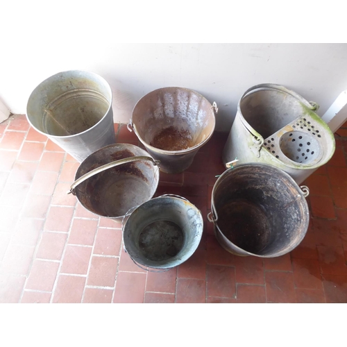 29 - Vintage galvanised buckets, mop bucket etc.