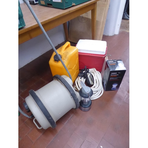 48 - Aquaroll water carrier, coolbox, camping lanterns, length of rope etc.