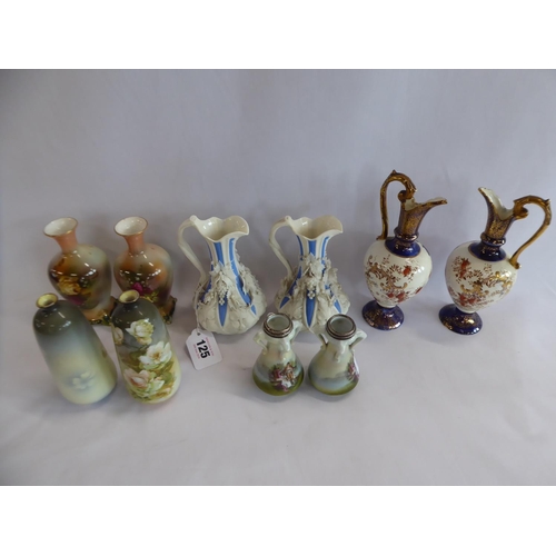 125 - 19th/20thC continental pottery vases and jugs (5 pairs)