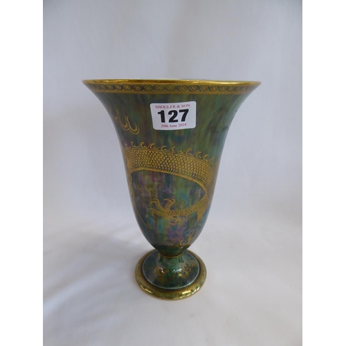 127 - Wedgwood green and gold dragon lustre vase (9