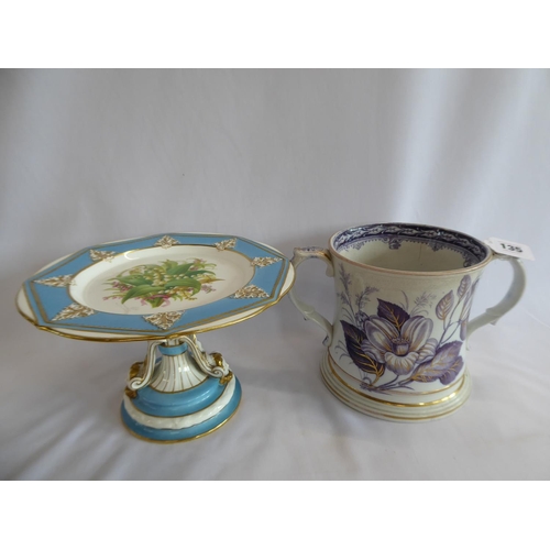 135 - 19thC porcelain comport and large loving cup (2)