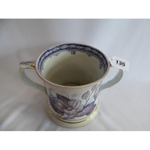 135 - 19thC porcelain comport and large loving cup (2)