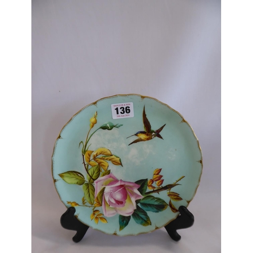 136 - 19thC George Jones hummingbird plate and pair of floral vases