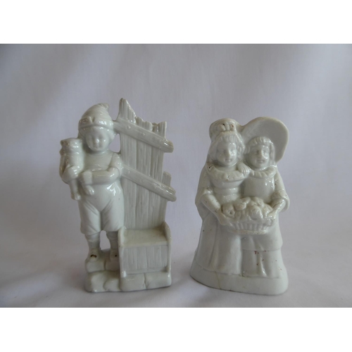 143 - 19thC continental porcelain figures, child on swing candlestick, spill vase etc. (7)