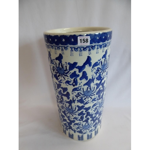 158 - Ceramic blue and white Chinese design stick stand (18