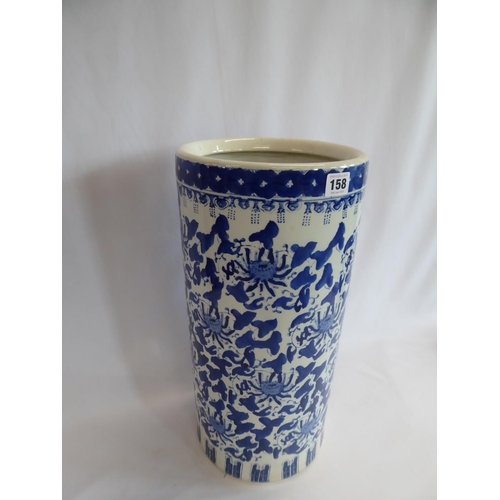 158 - Ceramic blue and white Chinese design stick stand (18