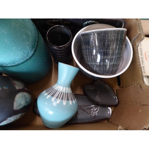 164 - Studio pottery vases, plant pots, tray etc.