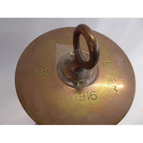 235 - Trench art WWI shell case dinner gong/bell on mahogany and brass bracket