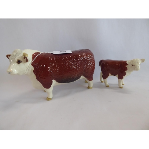 62 - Beswick Hereford bull and calf figures (2)