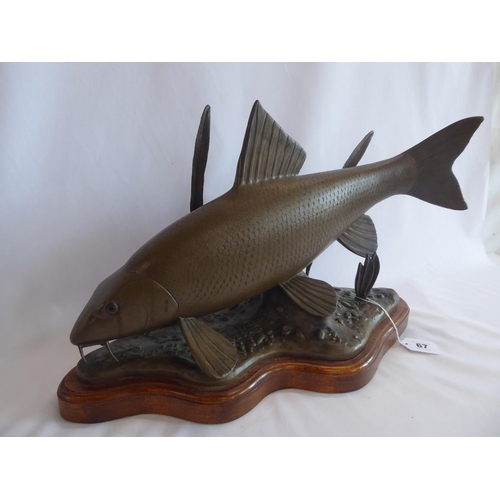 67 - Large cold cast bronzed resin Barbel fish figure - David Hughes (20