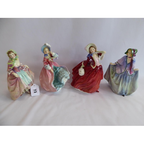 73 - Royal Doulton lady figurines - 'Spring Morning', 'Suzette', 'Autumn Breezes', 'Sweet Anne' (4)