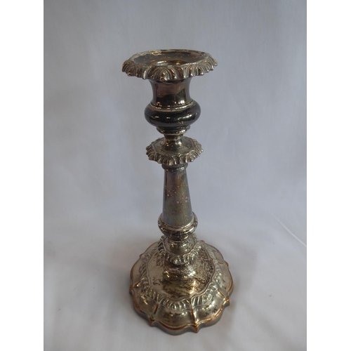 79 - Pair of silver plate on copper candlesticks (10
