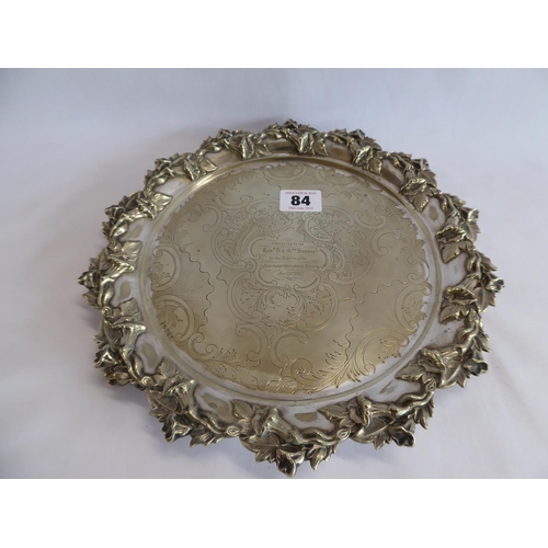 84 - Engraved silver plated platter inscribed 'Presented to the Reverend H and Mrs Hayton by the children... 