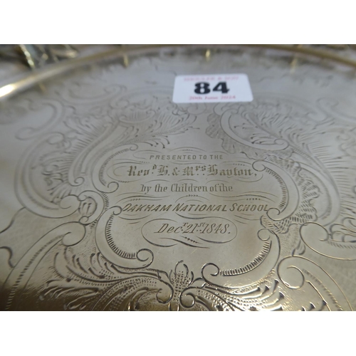 84 - Engraved silver plated platter inscribed 'Presented to the Reverend H and Mrs Hayton by the children... 