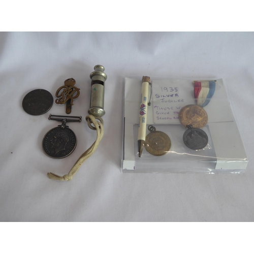 91 - British WW1 service medal - W. Bray A.S.C - T4-C8855 - C. Dur 1935 jubilee medallions, toffee tin, p... 