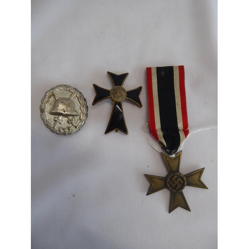 92 - World War II Merit Cross 1939, Freikorps enamelled Cross of Loyalty, German WW1 wound badge, Third R... 