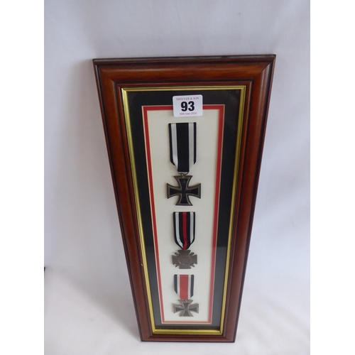93 - Framed German medals - Iron Cross 1813, Honour Cross 1914-1918, Iron Cross 1939 and a framed Vietnam... 