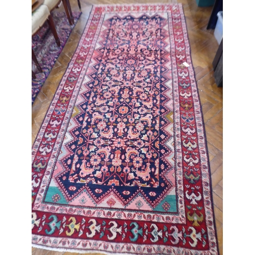 630 - Red and blue ground Iranian village floral pattern runner ( 124